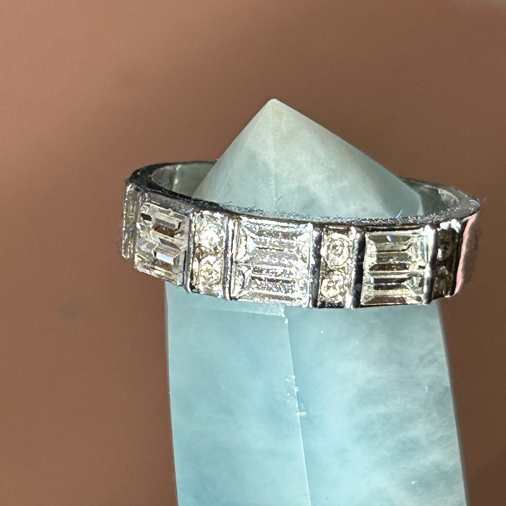 CZ banquette and round silver plated ring size 7 1/2